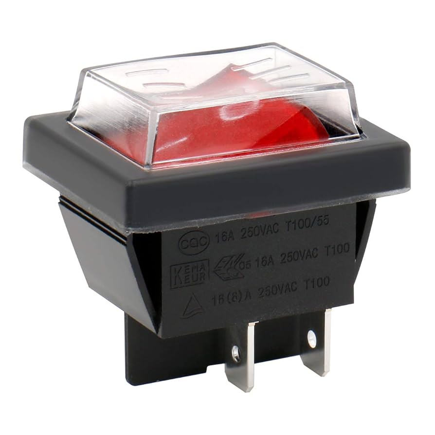 Heschen Rocker Switch ON-Off DPST 4 Terminals Red Light 16A